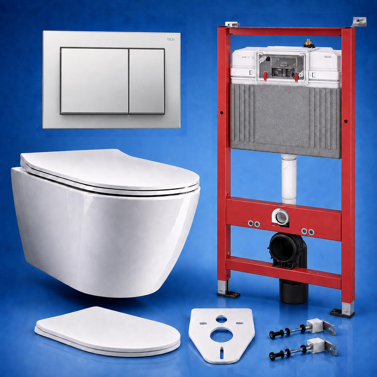 WC-SET ROLO Weiß, Slim-Sitz, Vorwandelement und Betätigungsplatte TECEbase Chrom - Weiß, Keramik (50/112/48.5cm) - bad land