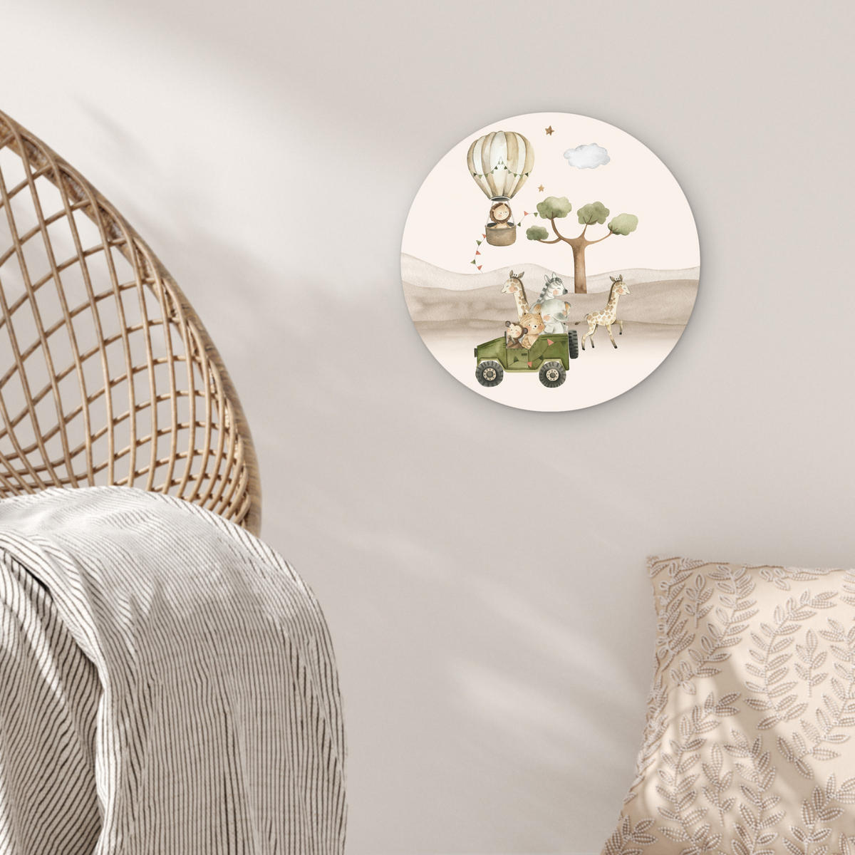 WANDBILD Wilde Tiere - Safari - Aquarell - Heißluftballon 30x30 cm - Beige, Kunststoff (30/30cm) - MuchoWow
