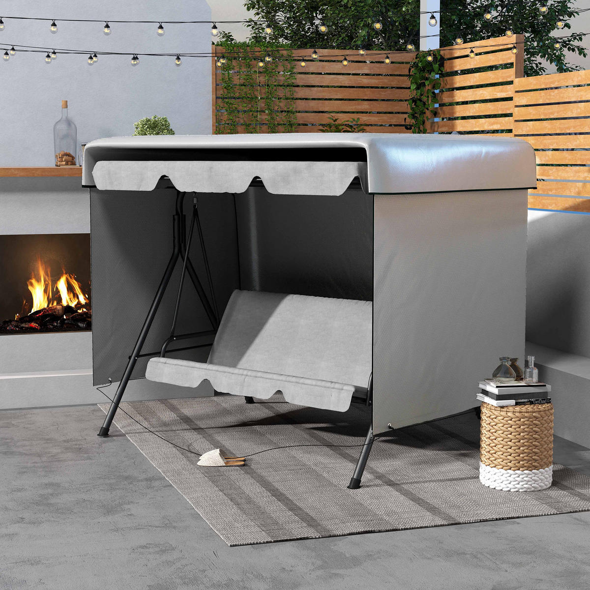 ABDECKUNG Hollywoodschaukel, PE, Grau - Grau, Kunststoff (155/150/215cm) - Outsunny