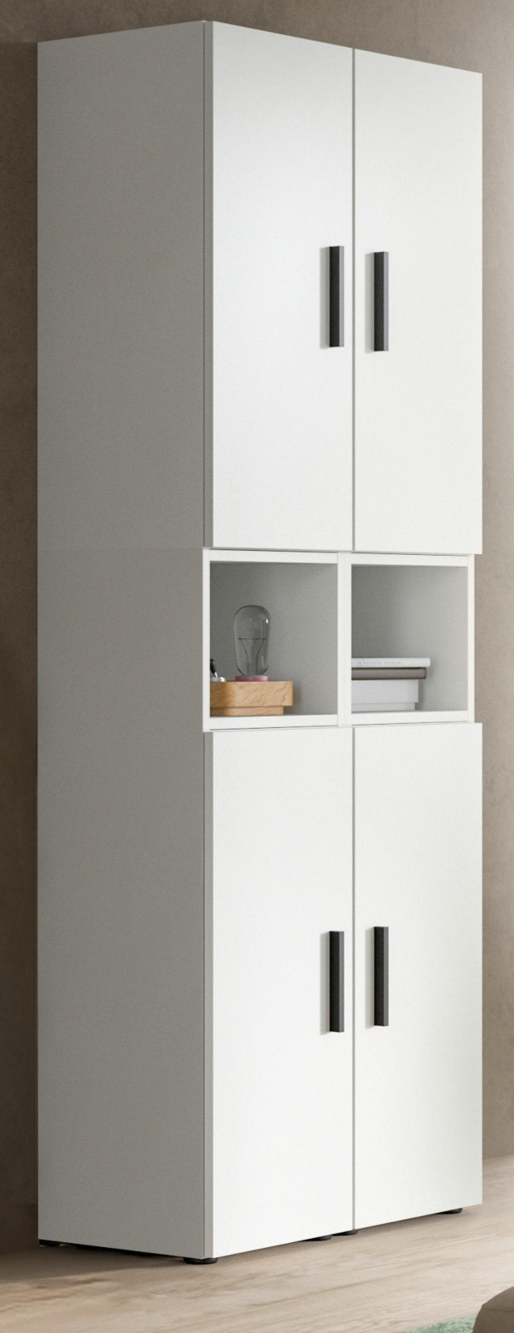 STAURAUMSCHRANK weiß 65 x 178 cm, Mehrzweckschrank mit viel Stauraum - Schwarz/Weiß, Holzwerkstoff/Kunststoff (65/178/34cm) - Inn.Furn