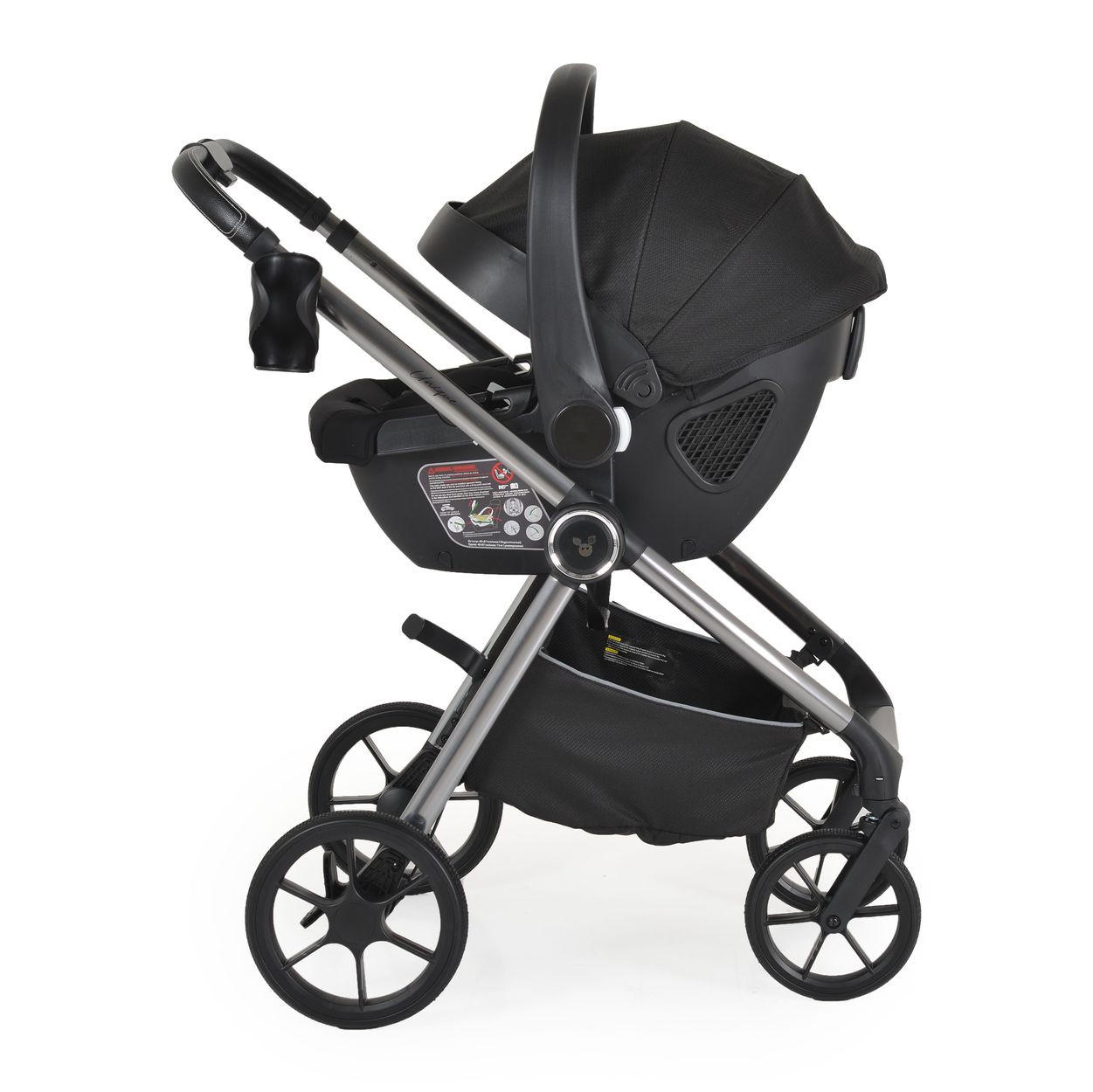 KOMBIKINDERWAGEN Unique 3 in 1 schwarz Babyschale Stoßdämpfer PU-Räder Tasche - Schwarz, Metall (75/59/104cm) - Cangaroo