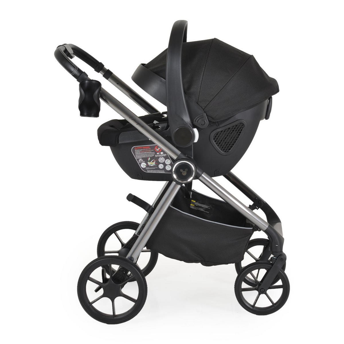 KOMBIKINDERWAGEN Unique 3 in 1 schwarz Babyschale Stoßdämpfer PU-Räder Tasche - Schwarz, Metall (75/59/104cm) - Cangaroo