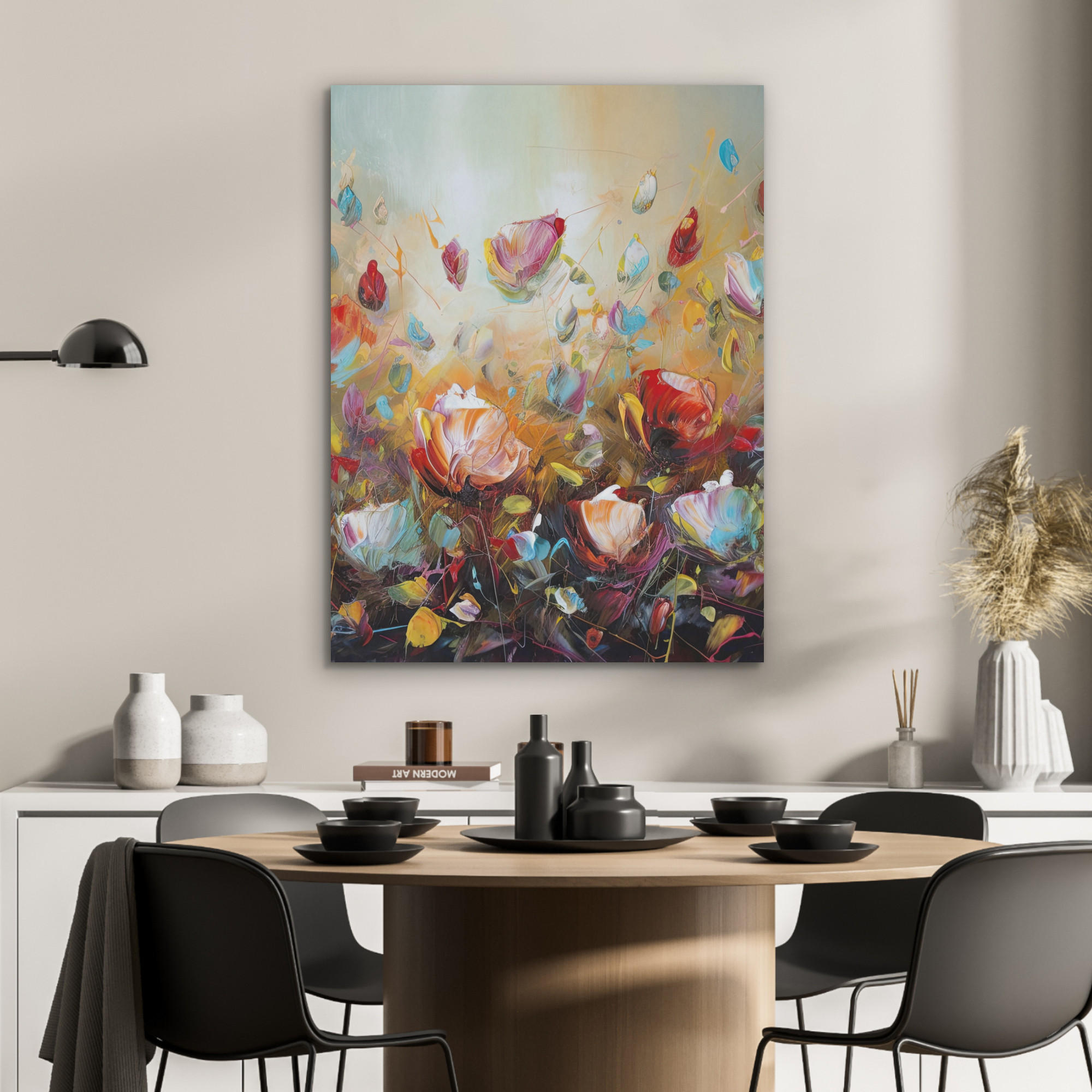 AKUSTIKPANEEL Blumen - Kunst - Natur - Ölgemälde 60x80 cm - Multicolor, Textil (60/0.9/80cm) - MuchoWow