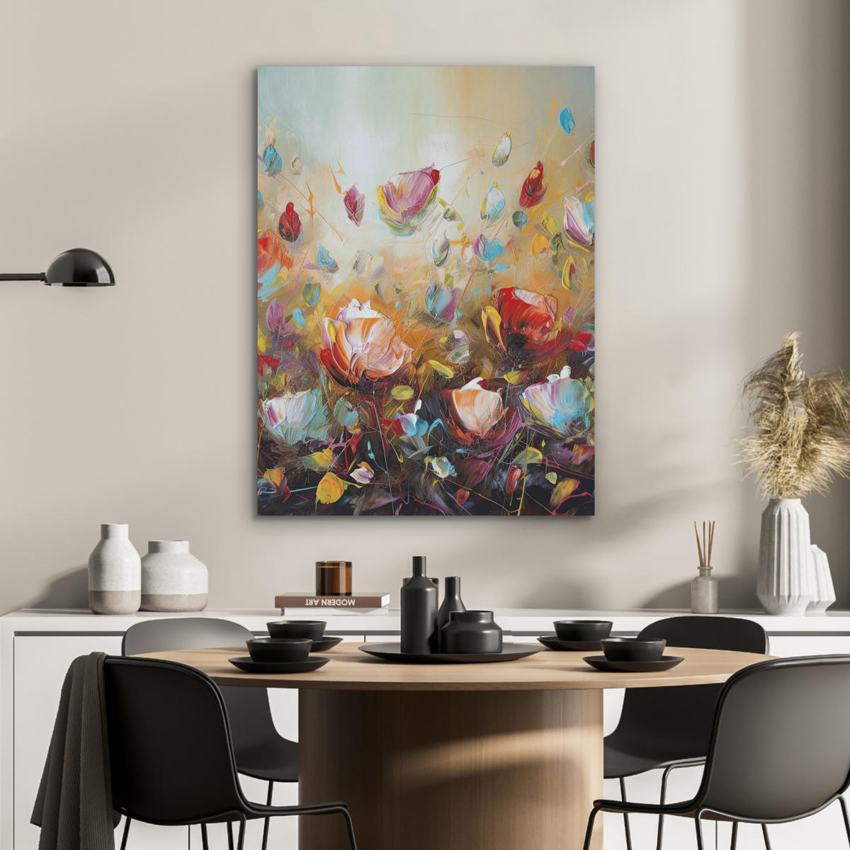 AKUSTIKPANEEL Blumen - Kunst - Natur - Ölgemälde 60x80 cm - Multicolor, Textil (60/0.9/80cm) - MuchoWow
