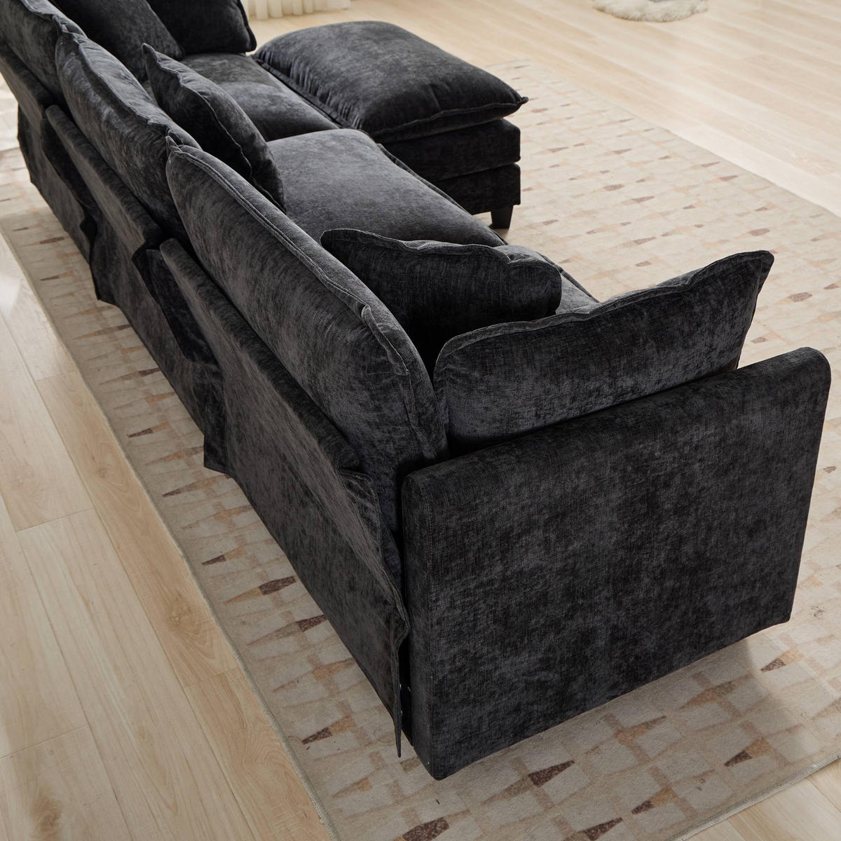 3-SITZER Sofa aus Chenille 289x75x84 cm mit modularem Design, schwarz - Schwarz, Textil (75/84/289cm)