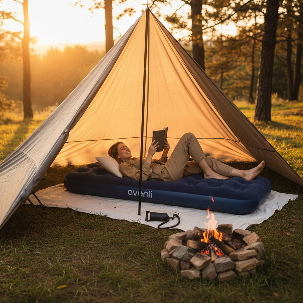 LUFTBETT Luftmatratze Camping 1 Person 191x73x22cm blau aufblasbar mit Pumpe - Blau, Kunststoff (73/191cm) - Avenli