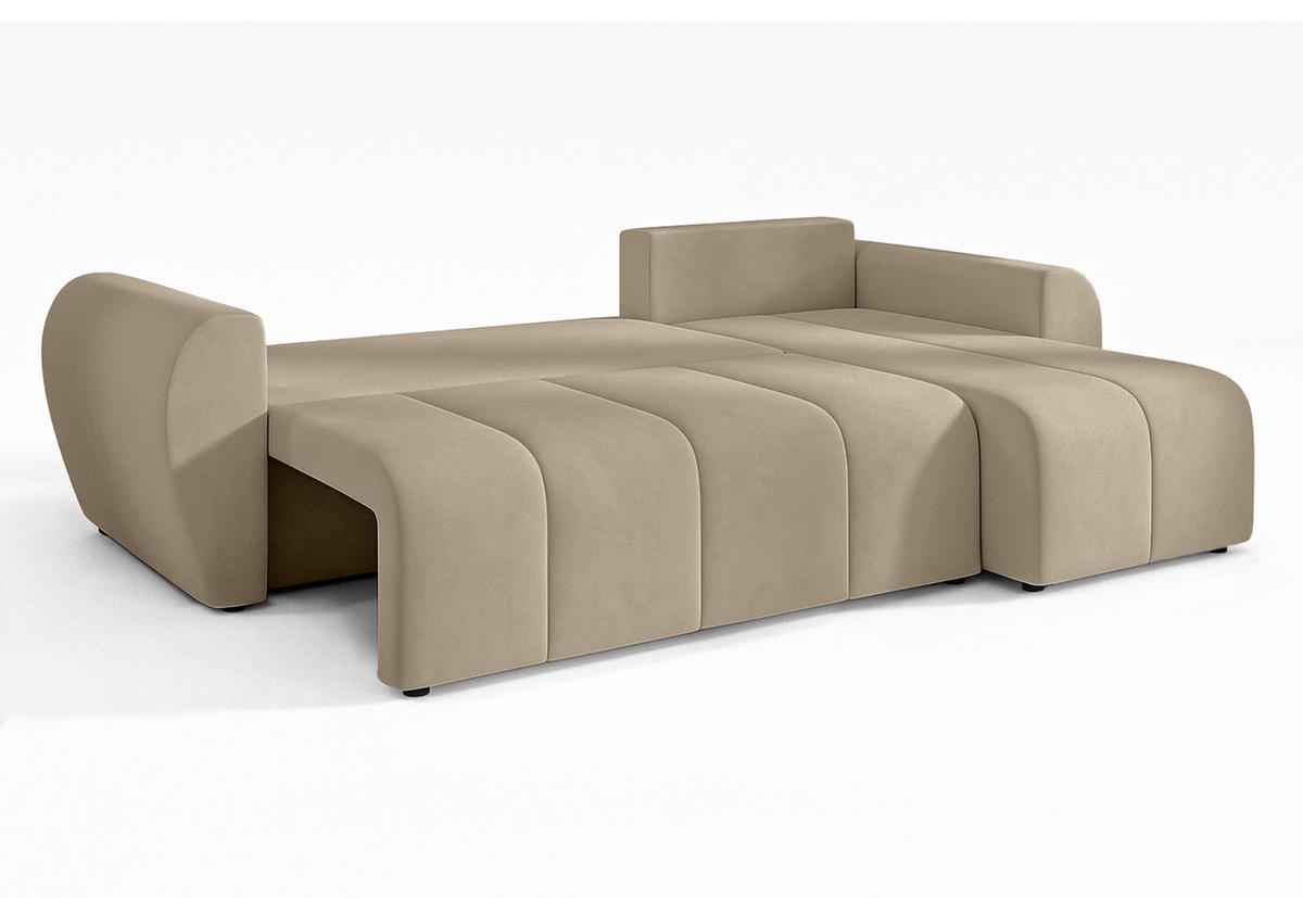ECKSOFA L Form Malatya Hellbraun 246/145/80 cm stilvolle mit Schlaffunktion R - Hellbraun/Schwarz, Kunststoff/Textil (246/145cm) - AX Living