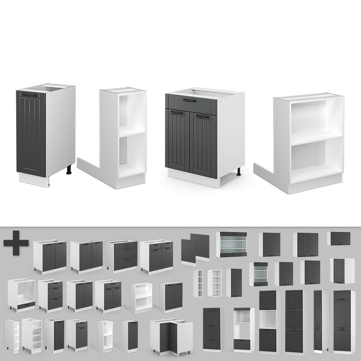 KÜCHENINSEL Fame-Line Anthrazit Landhaus/Weiß 90 cm mit Schublade ohne AP - Dunkelgrau/Anthrazit, Holzwerkstoff (90/82/60cm) - Vicco