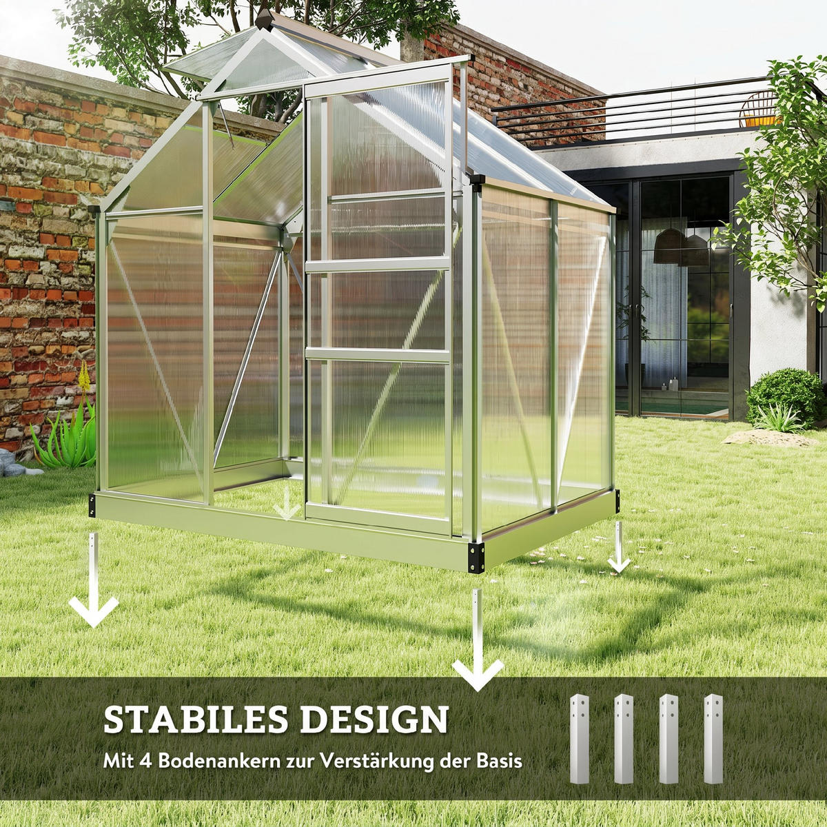 GEWÄCHSHAUS Aluminiumlegierung Polycarbonat Silber - Silberfarben, Metall (132/201/190cm) - Outsunny
