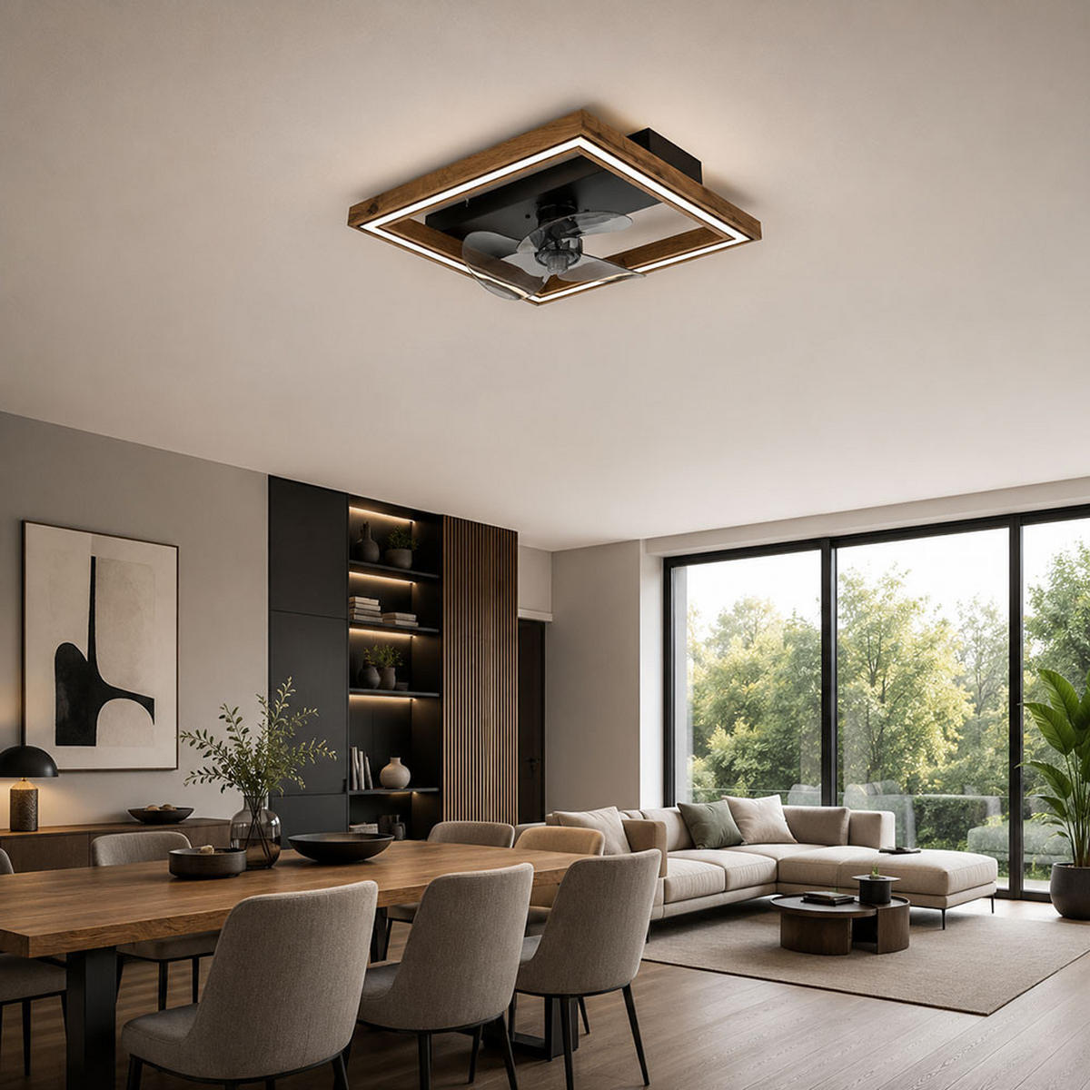 LED DECKENLEUCHTE Celinata Braun Holzoptik - Braun, Metall (44/44/13.5cm) - Globo Lighting