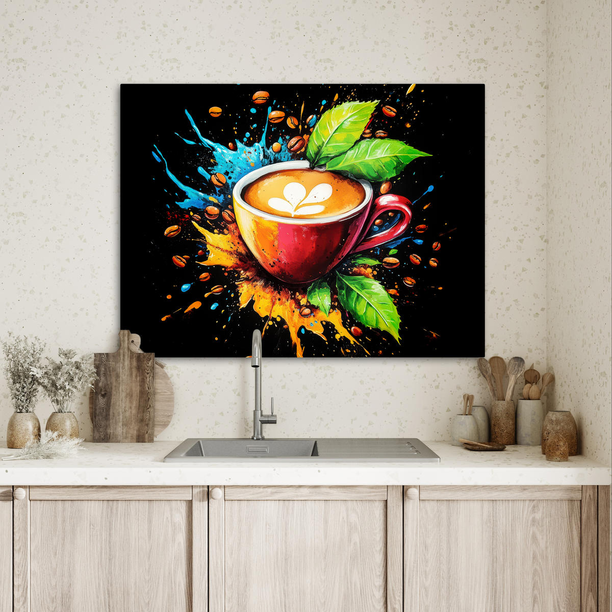 LEINWANDBILD Kaffee - Graffiti - Trinken - Abstrakt Wandbilder 80x60 cm - Mokka, Textil (80/60cm) - MuchoWow