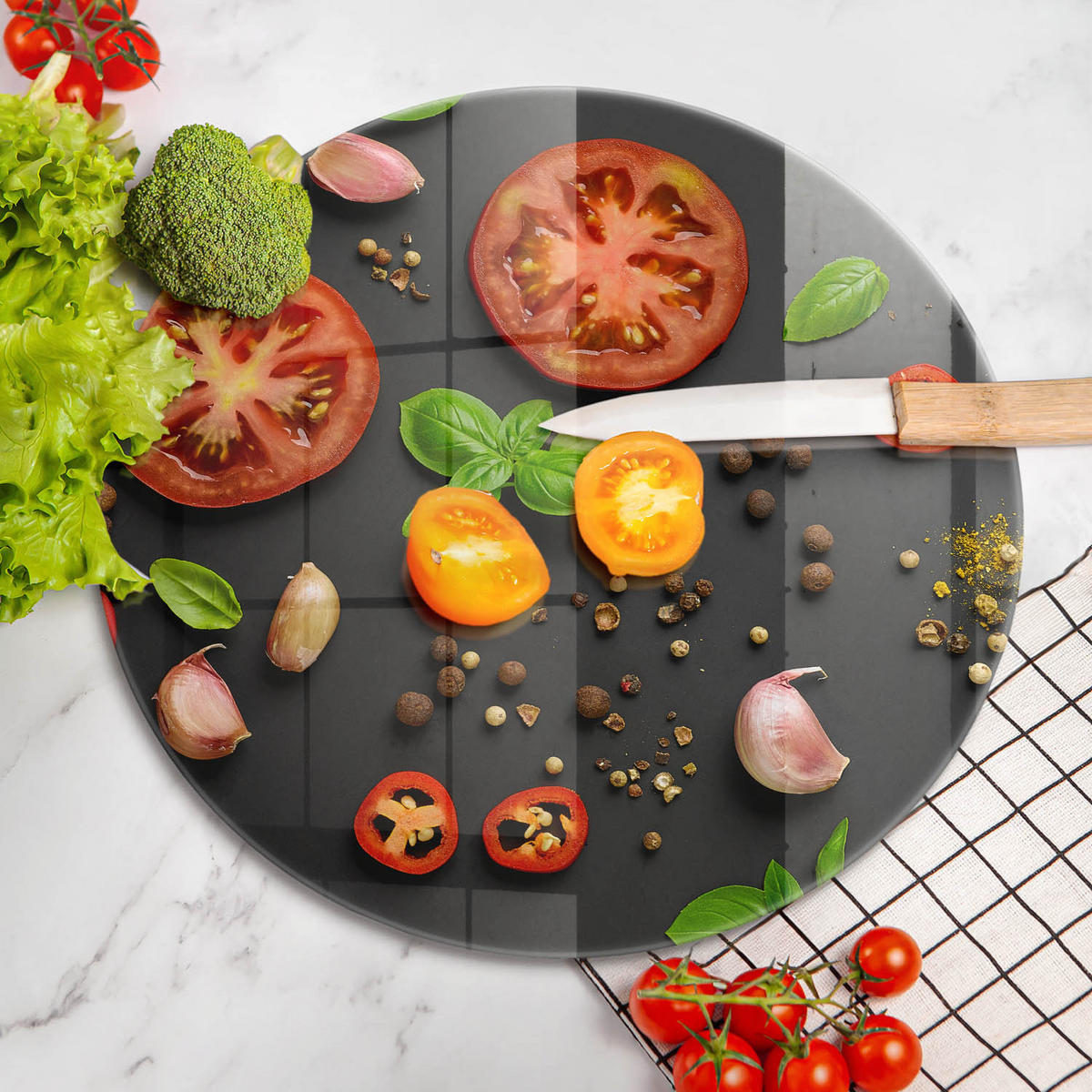 GLASPLATTE Ø 40 cm Tomaten und Gewürze - Schwarz, Glas (40/40cm) - Wallfluent