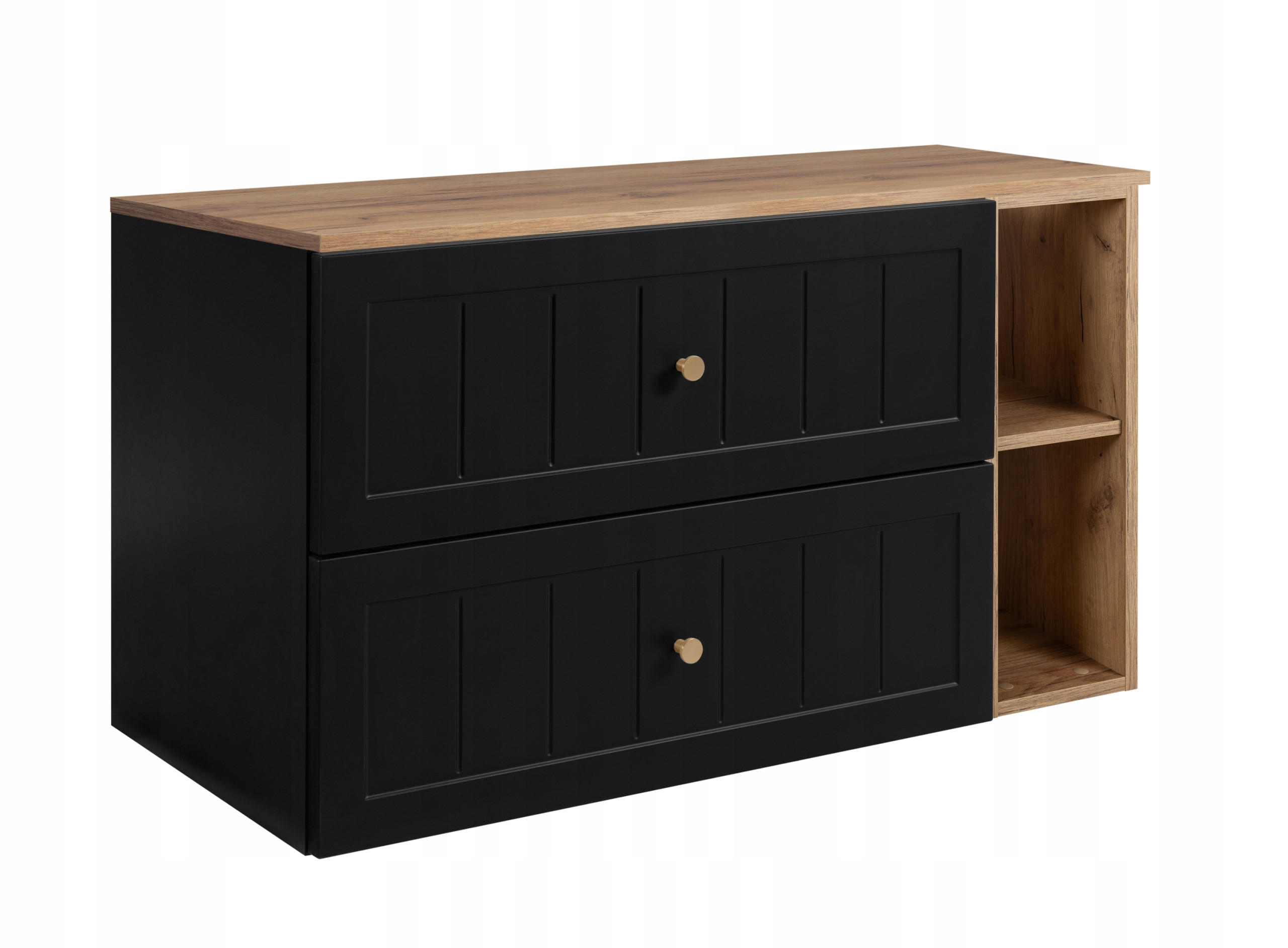 WASCHBECKUNTERSCHRANK GUSTO 100 cm mit Arbeitsplatte Farbe: Eichen Craft mit einer Mattzblacke - Eichefarben/Schwarz, Holzwerkstoff (100/58/46cm) - Rodan