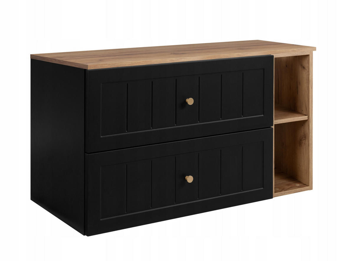 WASCHBECKUNTERSCHRANK GUSTO 100 cm mit Arbeitsplatte Farbe: Eichen Craft mit einer Mattzblacke - Eichefarben/Schwarz, Holzwerkstoff (100/58/46cm) - Rodan