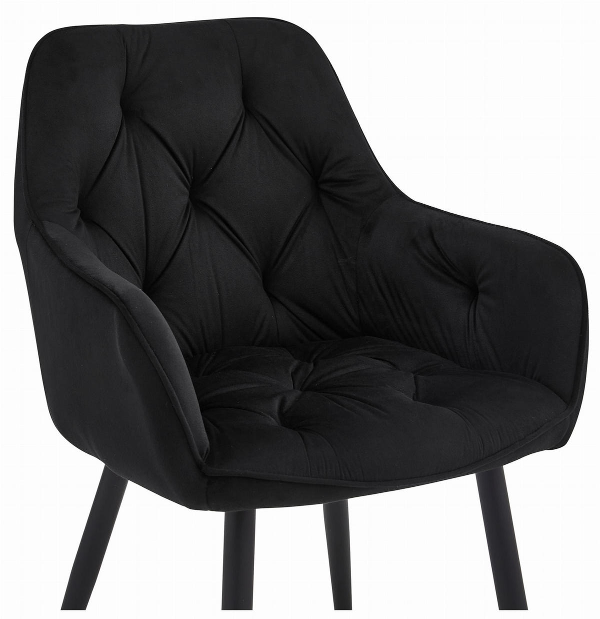 STUHL IRGOLI 6-er Set, Schwarz, Schwarz, mit Samtstoff gepolstert - Schwarz, Textil/Metall (56/84/62cm) - Komodee