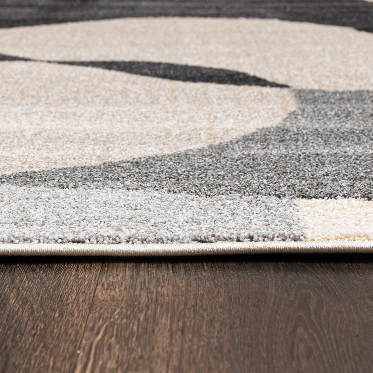 TEPPICH Beige Geometrisch In-Outdoor Pflanzlich Kurzflor Rechteckig 120 x 170 cm - Beige/Schwarz, Textil (120/170cm) - Mazovia