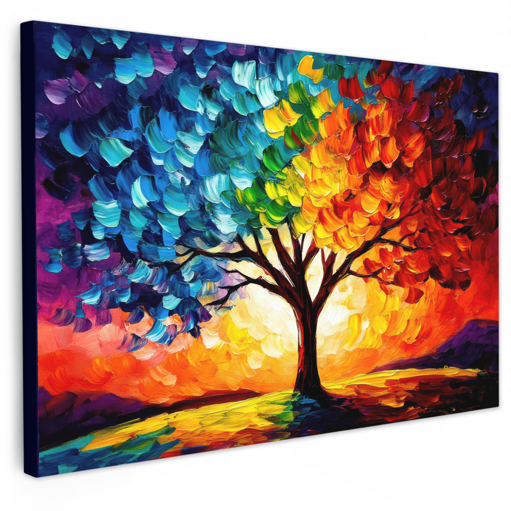 LEINWANDBILD - Baum - Kunst - Natur - Sonnenuntergang - 120x80 - Kunstdruck - Multicolor, Textil (120/80cm) - MuchoWow