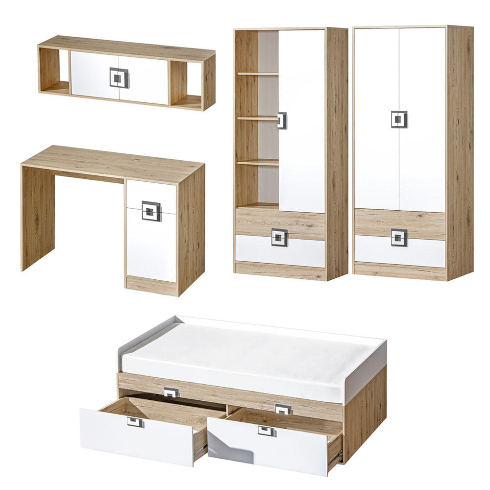 Feldmann-Wohnen Jugendzimmer-Set Weiß, Grau 374x190x204 cm