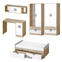JUGENDZIMMER-SET Nico 5-teilig Eiche hell / Weiß-Farbapplikation Grau 374 / 204 / 190 cm - Eichefarben/Weiß, Holz/Holzwerkstoff (374/190/204cm) - Feldmann-Wohnen
