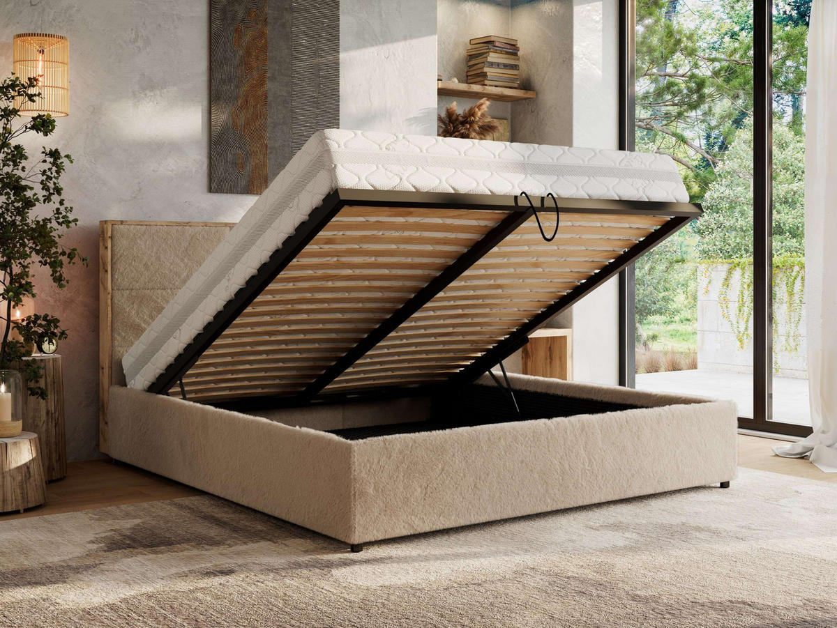 POLSTERBETT LERIO CLASSIC 140/200 - Beige Plüsch - ohne Matratze - Beige, Textil (140/200cm) - MKS
