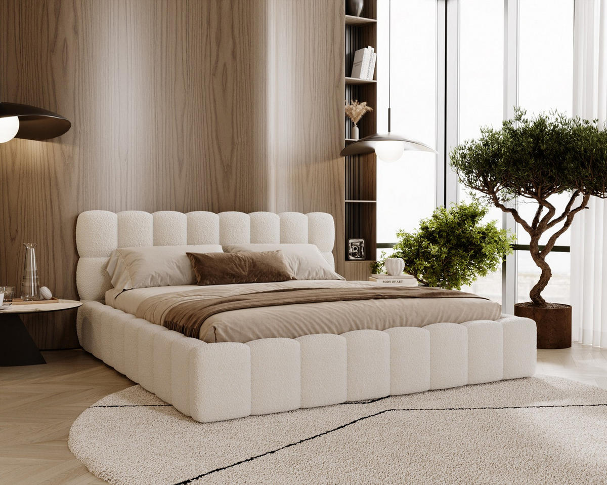 POLSTERBETT ALMA 180 x 200 cm, Bubble, Bouclé, creme - Creme, Textil (180/200cm) - Labett