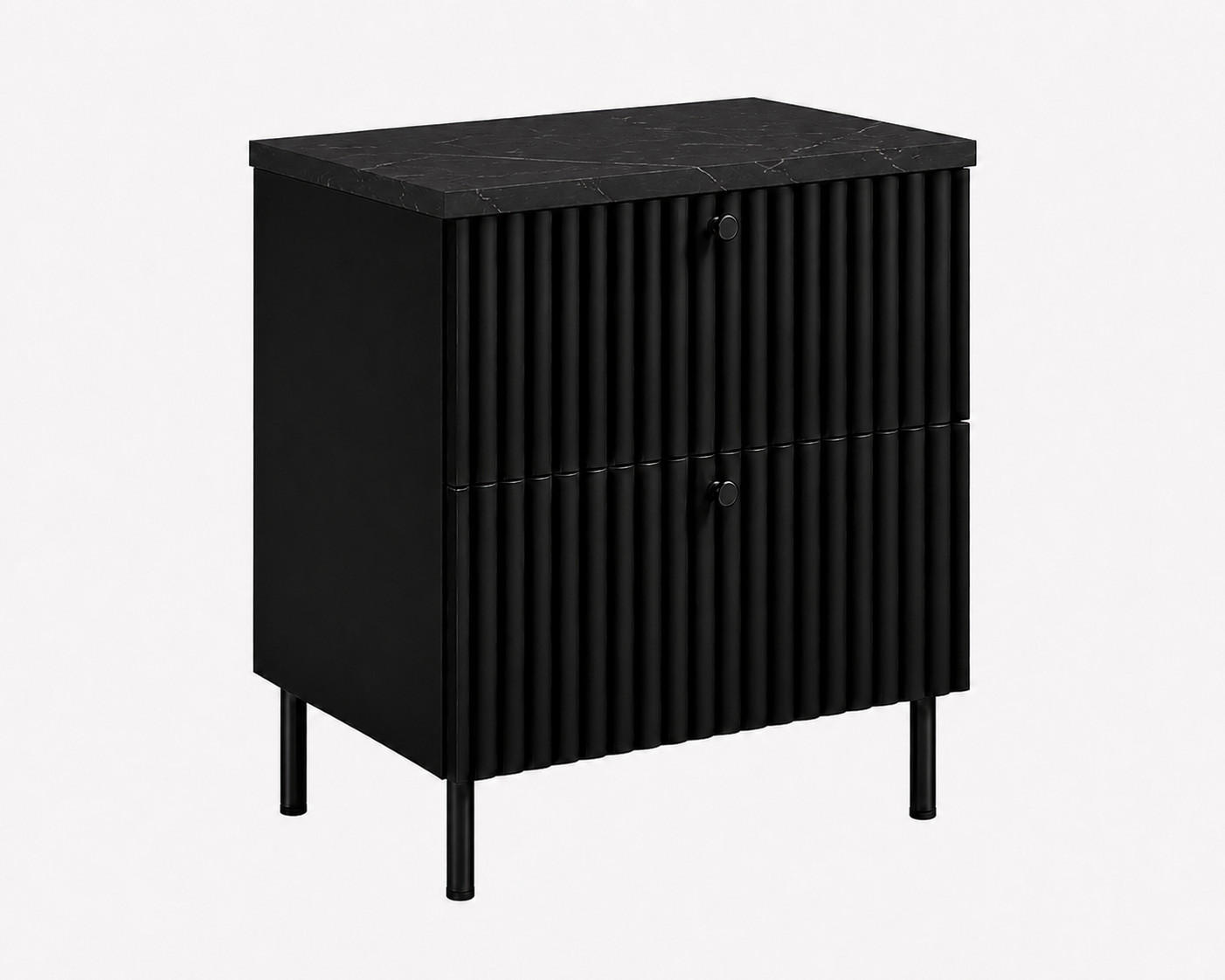 BADEZIMMERSCHRANK: Schwarz / Platte Marmor Black Royal / Griffe Schwarz / Beine Schwarz, 60 x 44,4 x 73,6 cm - Schwarz, Holzwerkstoff (60/73.6/44.4cm) - 3XE LIVING