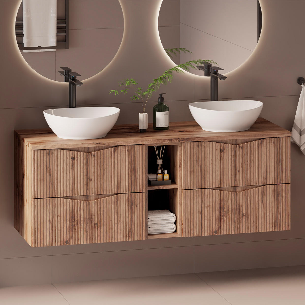 DOPPELWASCHTISCH 140.6cm Tao Holz - Braun, Holzwerkstoff (140.6/52.2/46.5cm) - Petits-meubles