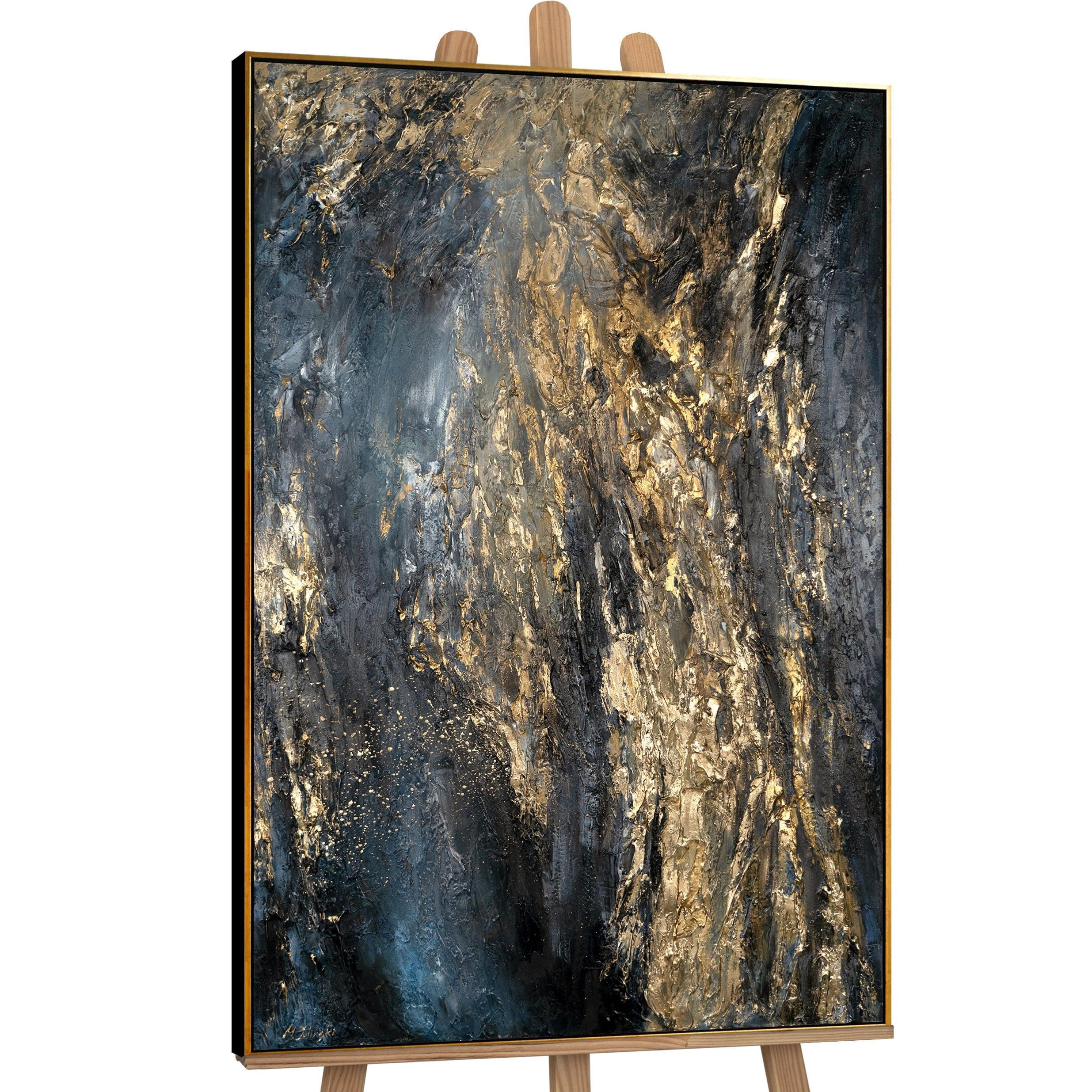 GEMÄLDE Azurblau Schattenfugenrahmen Schwarz-Gold 120x80 cm - Schwarz Hochglanz, Holz (120/80cm) - YS-art gallery