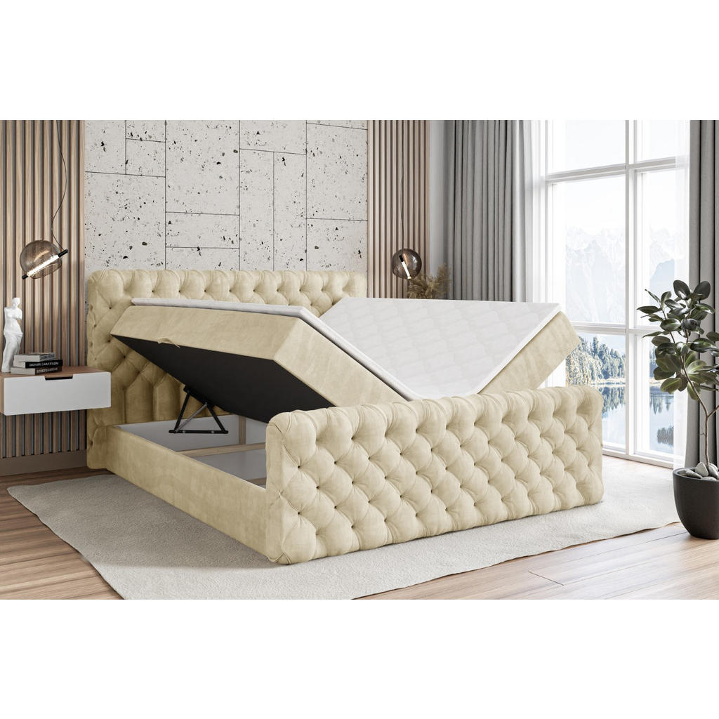 Thumbnail - Altdecor Boxbett, Beige, Holzwerkstoff, Höhe ca. 20 cm, 200x200 cm, Schlafzimmer, Betten, Boxspringbetten