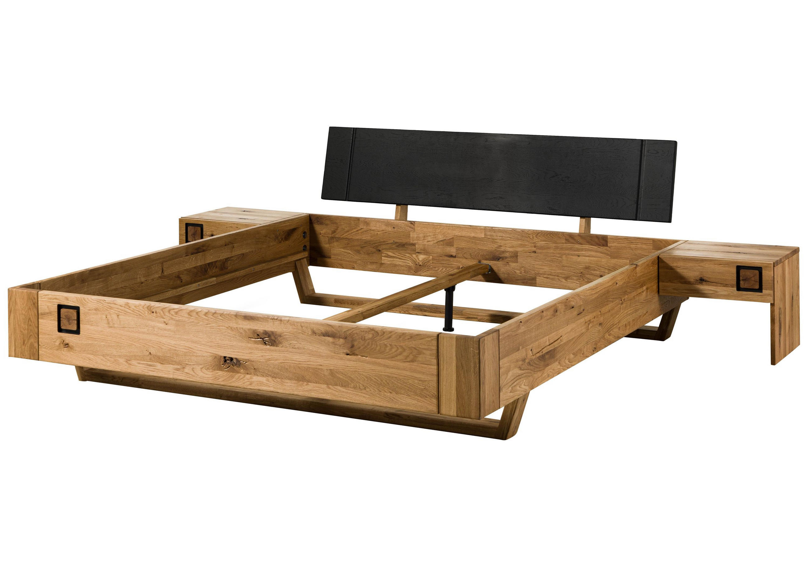 HOLZBETT inkl. Nachttische Wildeiche 200x200x81 natur geölt/lackiert KITZBÜHEL #155 - Braun, Holz (200/200cm) - Massivmoebel24