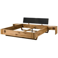 HOLZBETT inkl. Nachttische Wildeiche 200x200x81 natur geölt/lackiert KITZBÜHEL #155 - Braun, Holz (200/200cm) - Massivmoebel24