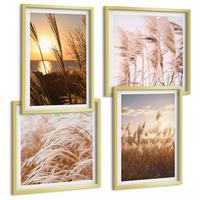 BILDER SET 4er Set - 50x50 cm & 40x60 cm Goldrahmen - Boho-Grasfeld-Sonnenuntergang - Goldfarben, Kunststoff (50/50cm) - TULUP