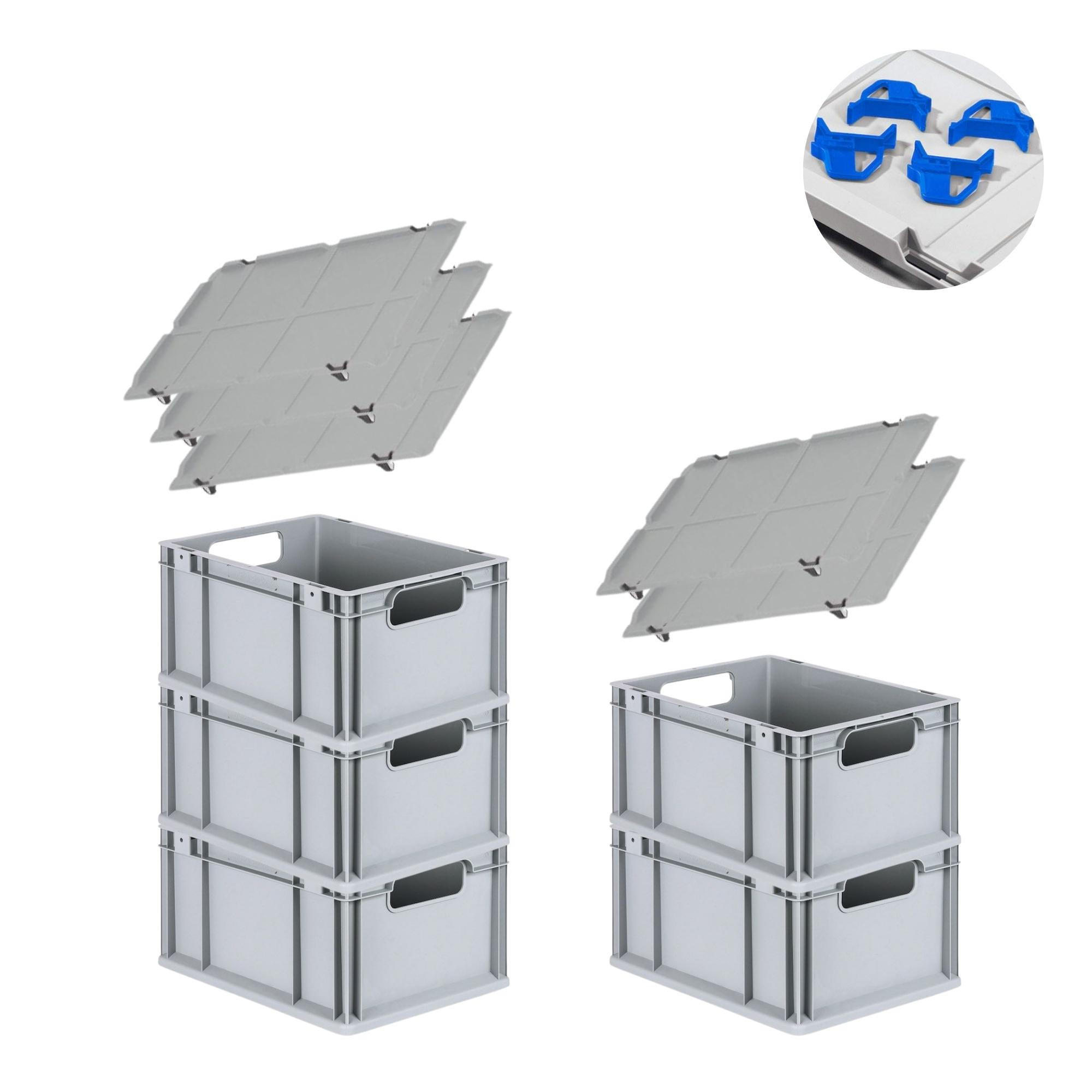 EUROBOX 5x Nextgen Economy Mit Auflagedeckel Grau/Blau Griffe Offen 20 Liter - Blau, Kunststoff (30/22/40cm) - PROREGAL