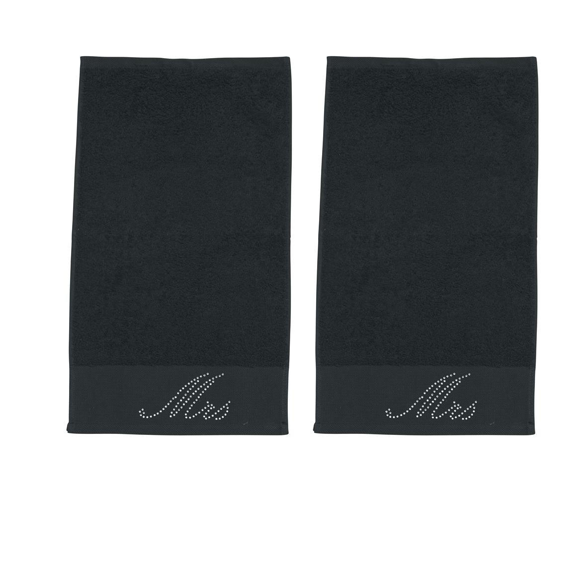 GÄSTEHANDTÜCHER Black Line Stone Mrs schwarz 2er Set - Schwarz, Textil (30/50cm) - done