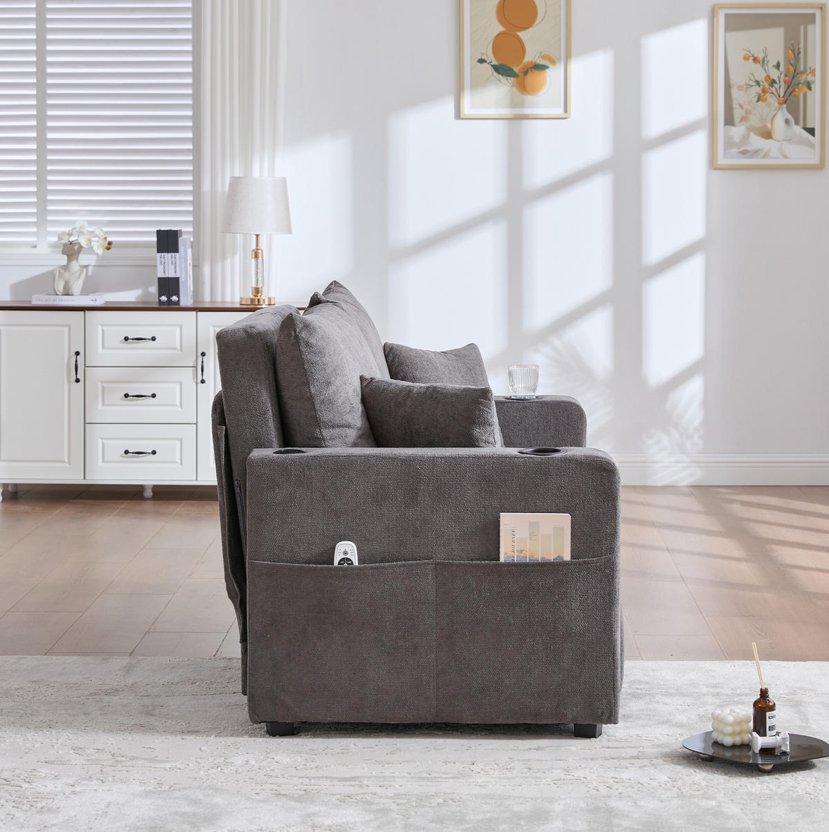 SOFA ausziehbar 139 x 83 x 58 cm Chenille Gray - Grau, Holzwerkstoff (139/83/73cm) - Meubliv