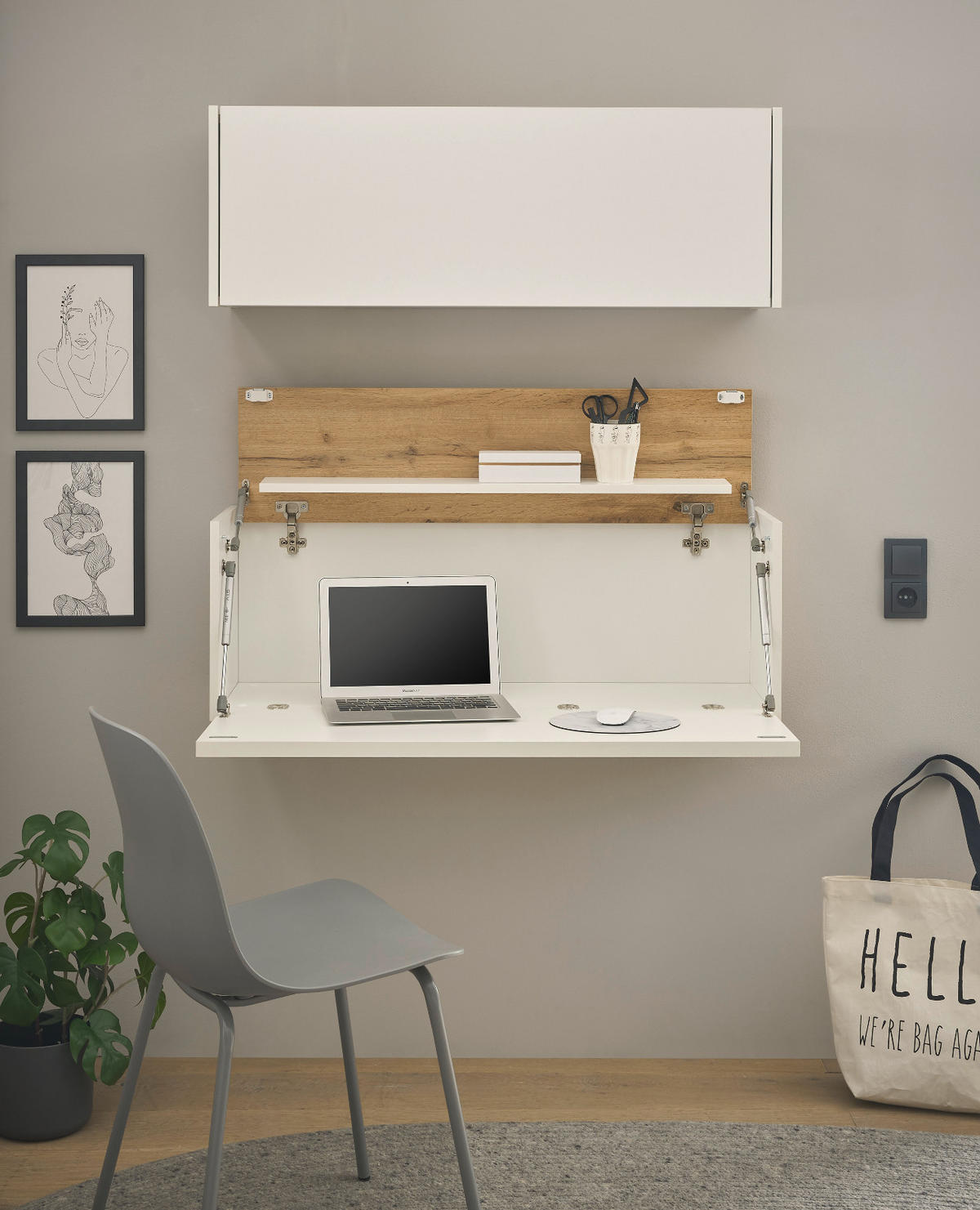 SEKRETÄR Set 2-teilig weiß, Eiche Wotan 100 cm, Büromöbelkombination hängend mit Stauraum - Eiche Wotan/Weiß, Holz/Holzwerkstoff (30/100/170cm) - Furn.Design