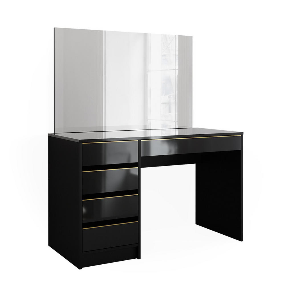 MASĂ DE TOALETĂ Sherry Negru/Auriu 120 cm cu oglinda