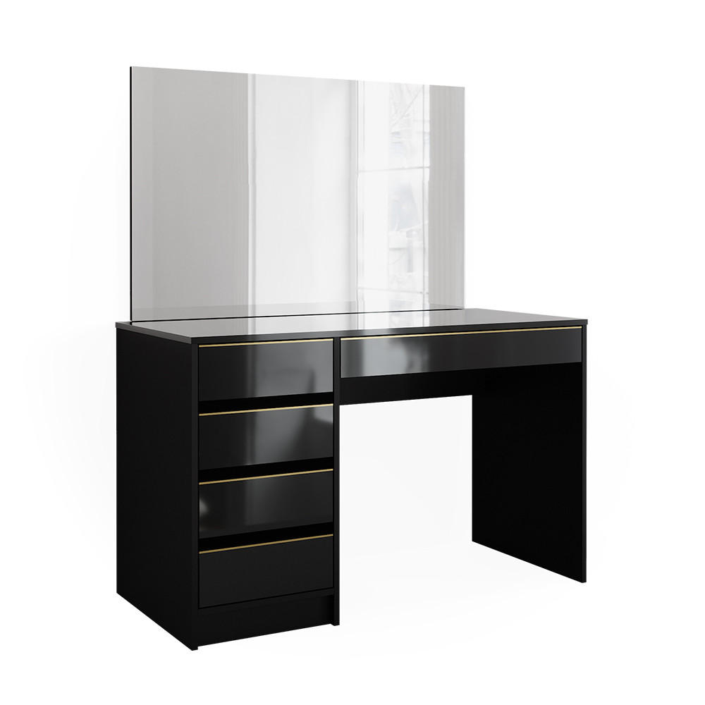 SCHMINKTISCH Sherry Schwarz/Gold 120 cm mit Spiegel - Goldfarben/Schwarz, Holzwerkstoff (120/75/55cm) - Vicco
