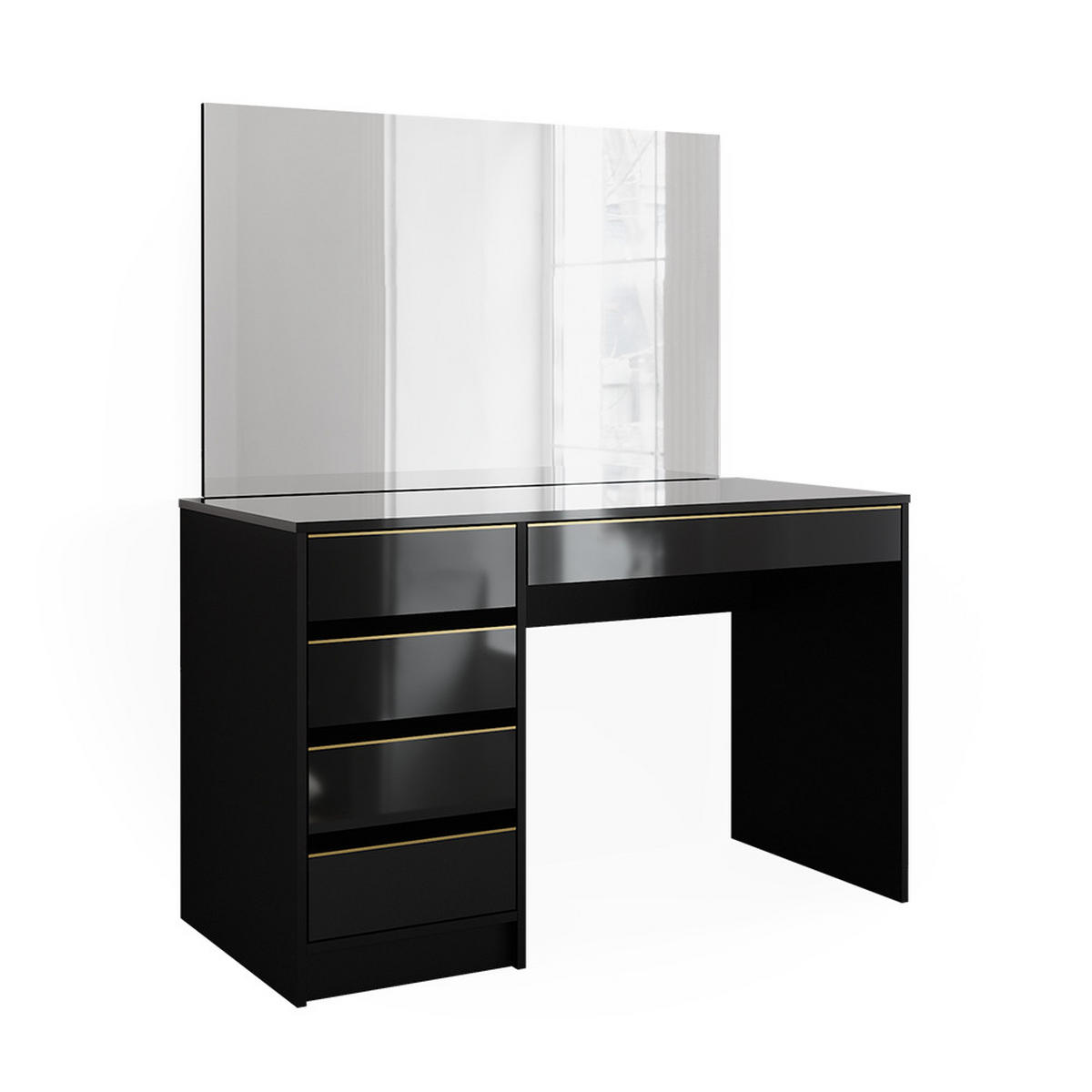 SCHMINKTISCH Sherry Schwarz/Gold 120 cm mit Spiegel - Goldfarben/Schwarz, Holzwerkstoff (120/75/55cm) - Vicco