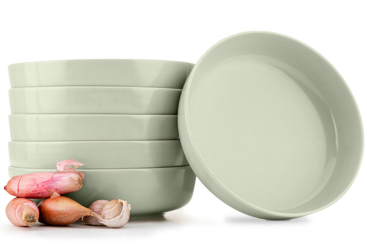 TELLER-SET VICTO 6-tlg Suppenteller, matt beige/grün/grau - Hellgrün, Keramik (18cm) - KONSIMO®