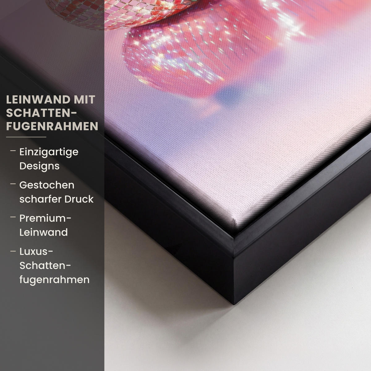 LEINWAND Bilder mit Rahmen - Disco - Obst - Glitzer - Erdbeere - 20x30 - Pink, Textil (20/30cm) - MuchoWow