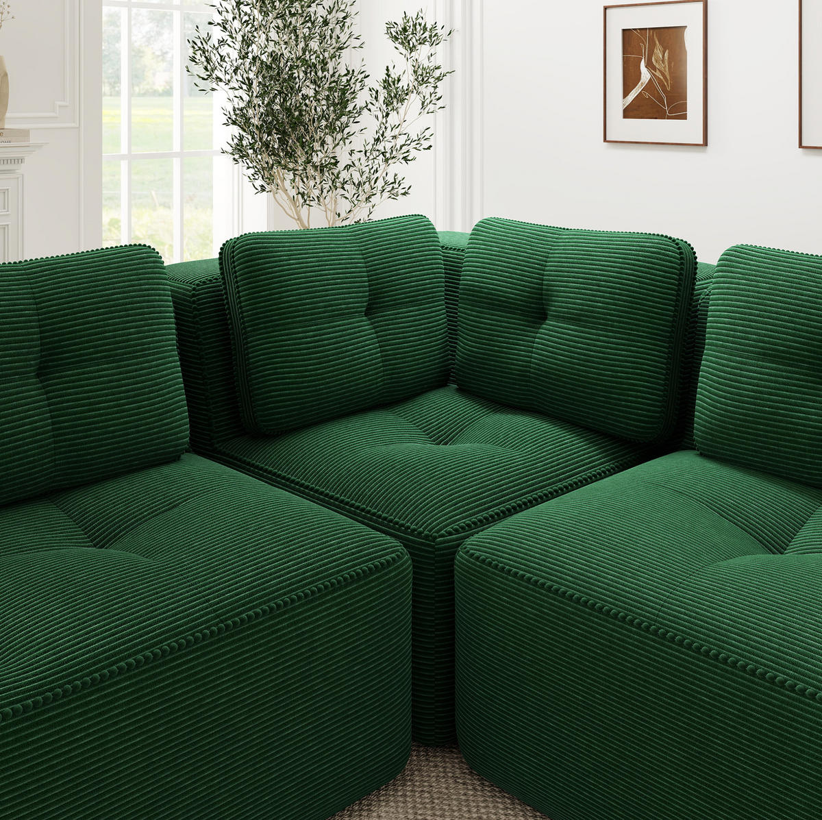 ECKSOFA modularer Zweisitzer Cord Green 2-teilig - Grün, Kunststoff (177/208cm) - Meubliv
