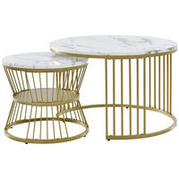 COUCHTISCH 2er Set rund, Wohnzimmer tisch mit Marmoroptik, platzsparend stapelbar - Goldfarben, Metall (70/70/45cm) - PARAFTA HOME