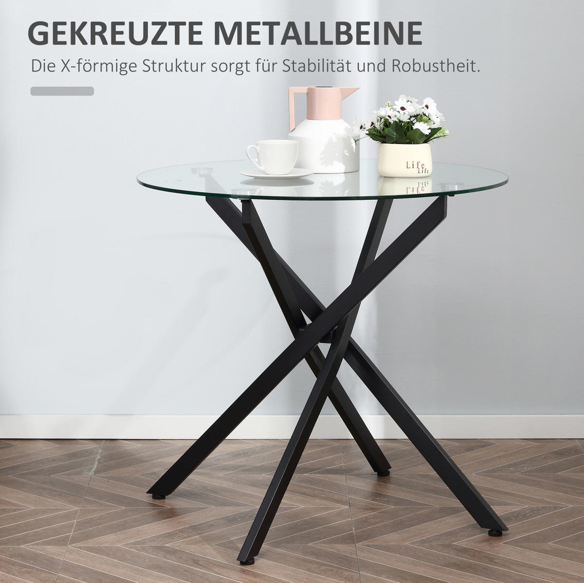COUCHTISCH 80/80/75 cm mit gehärteter Glasplatte und verstellbaren Füßen, Schwarz - Schwarz, Metall (80/80/75cm) - Modfu