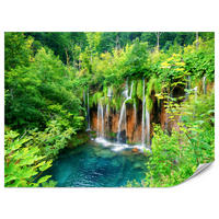 FOTOTAPETE für Esszimmer Exotischer Wasserfall Dschungelwald 350x256 - Türkis/Braun, Papier (350/256cm) - Muralo