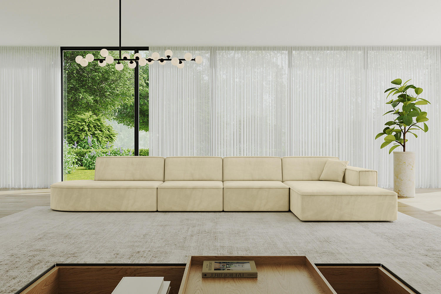 ECKSOFA Ottomane Rechts IREA-L3-v4 - 413x171x79 cm Beige - Taupe/Ecru, Holzwerkstoff/Textil (171/413cm) - ALTDECOR