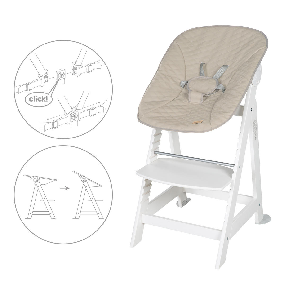 BABYHOCHSTUHL Born Up Luxe mit Neugeborenenaufsatz Weiß - Beige/Weiß, Holzwerkstoff/Textil (46/94/66.5cm) - Roba