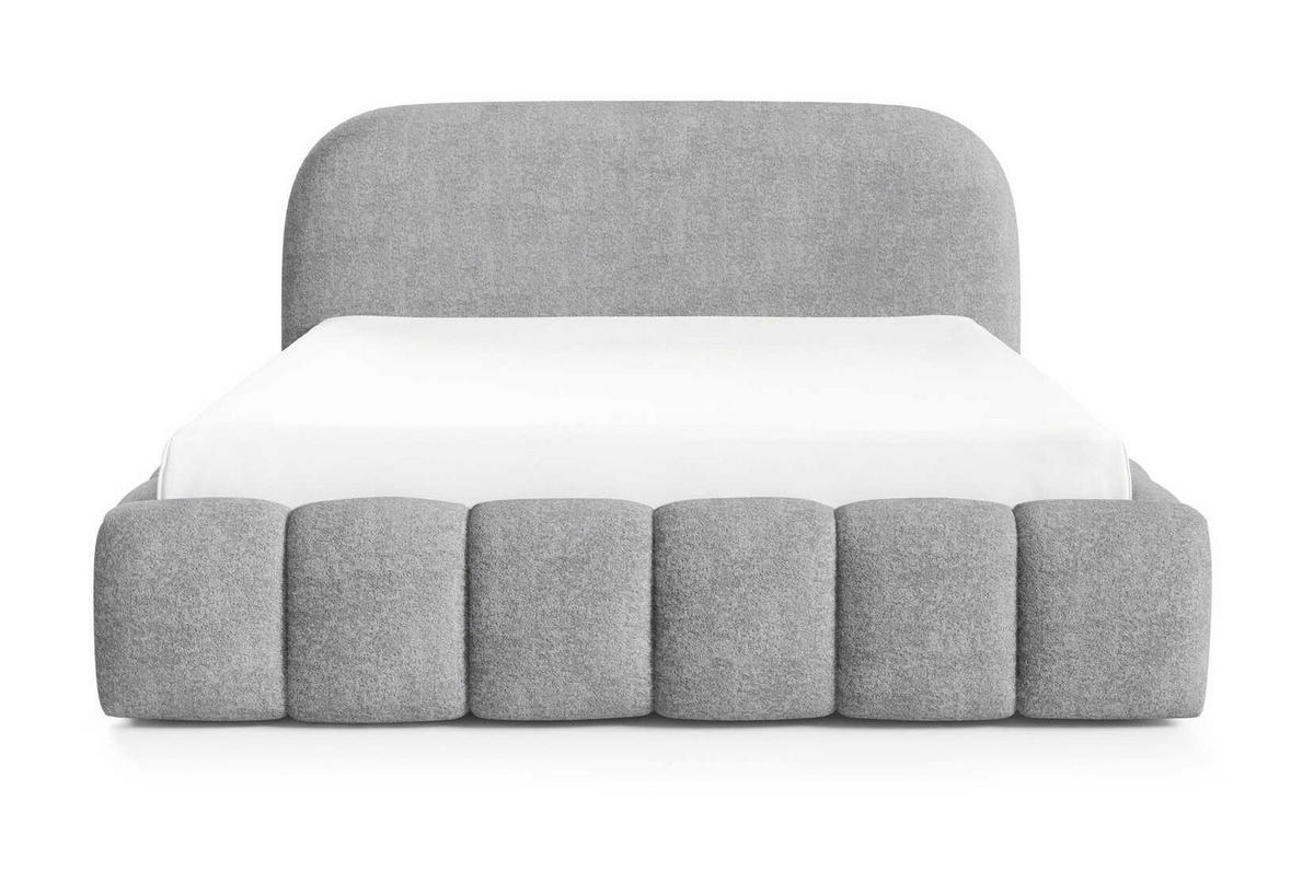 POLSTERBETT 140x200 Noemi, runde Kopfteil, Bettkasten, Samtstoff, Hellgrau - Hellgrau, Holz/Textil (140/200cm) - Emporius