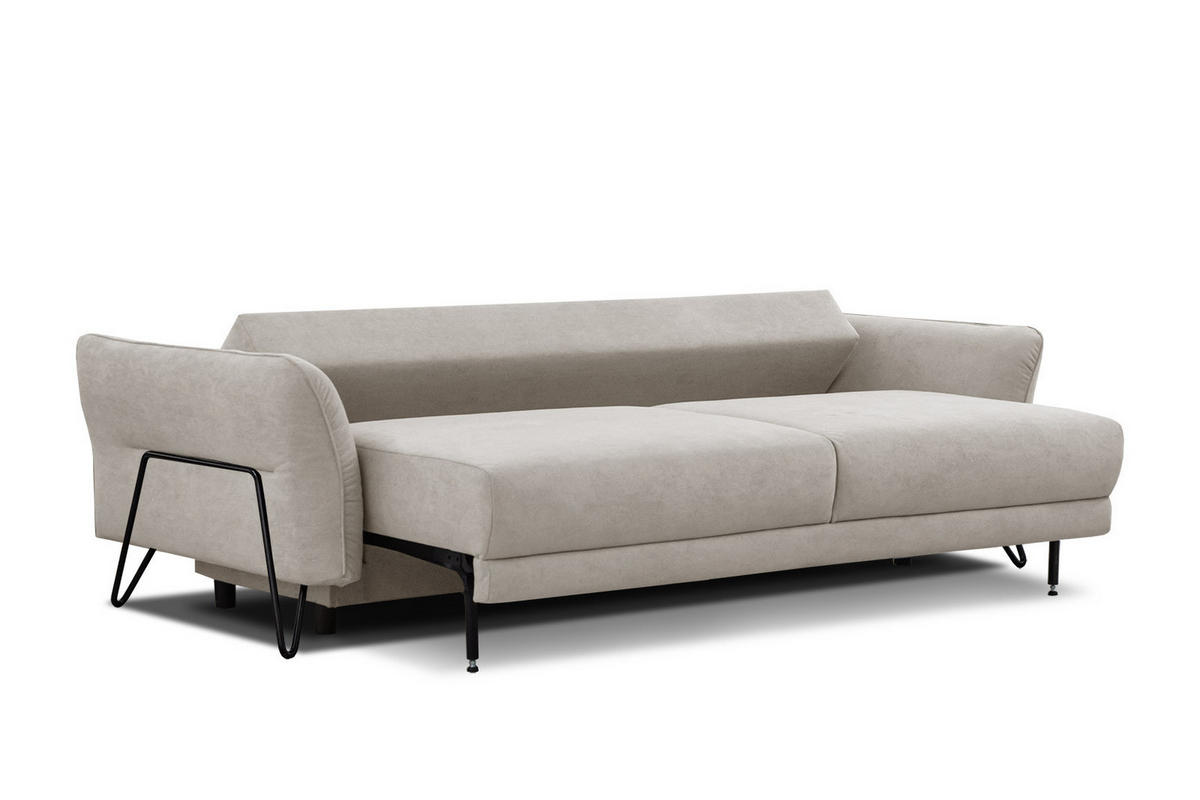 SOFA LOREM 3-Sitzer mit Schlaffunktion, beige - Beige/Schwarz, Holz/Textil (232/90/107cm) - Courtois Laville