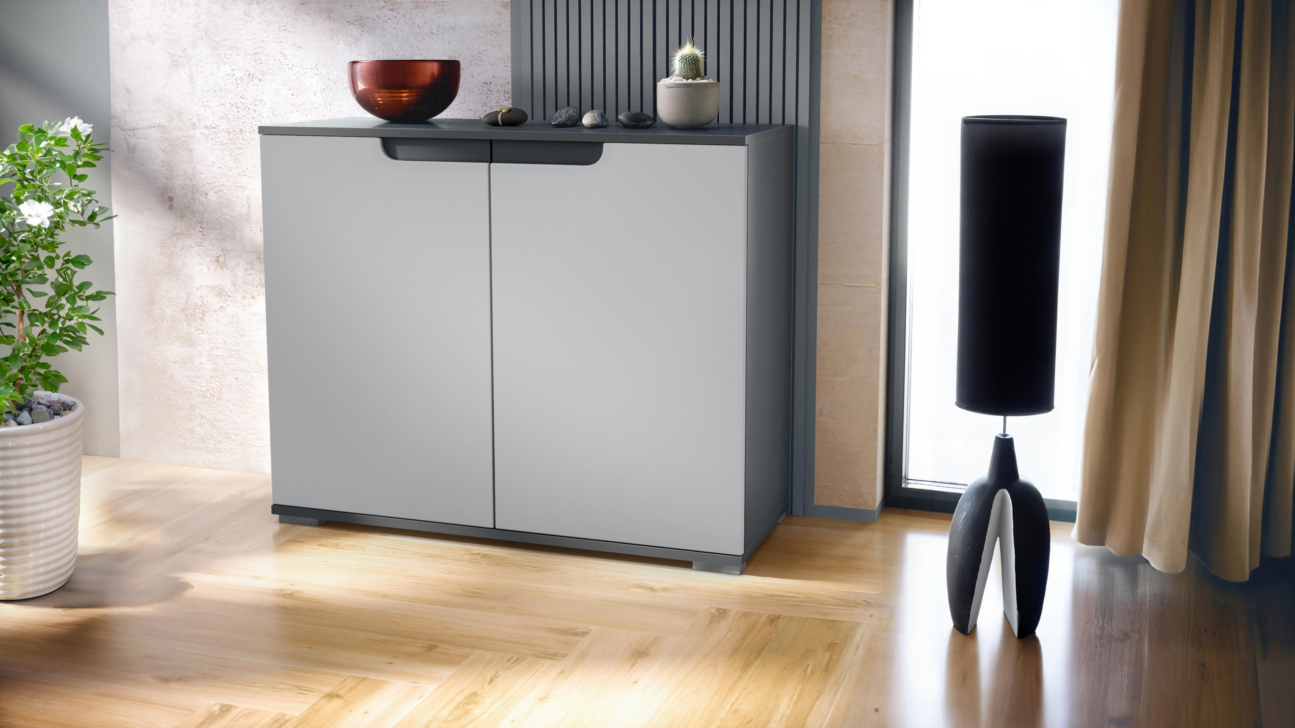 KOMMODE Sylt Hellgrau Seidenmatt - Greige, Holzwerkstoff (92.5/75.5/35cm) - Vladon